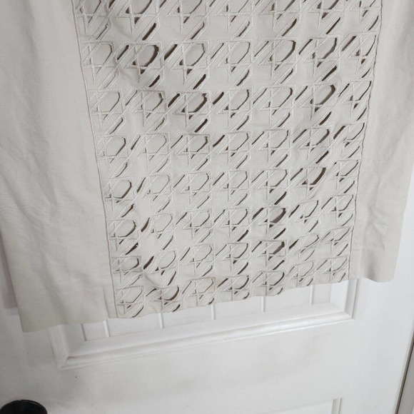 Carlisle Womens Skirt Beige Houndstooth Cut Out Embroidered Pencil Mini Size 8 M - Picture 4 of 10